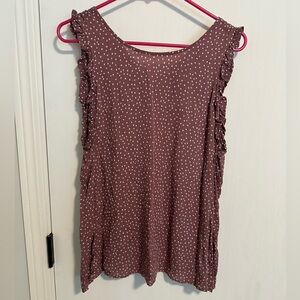 Maurices Sleeveless Ruffle Blouse - Mauve Polka Dot